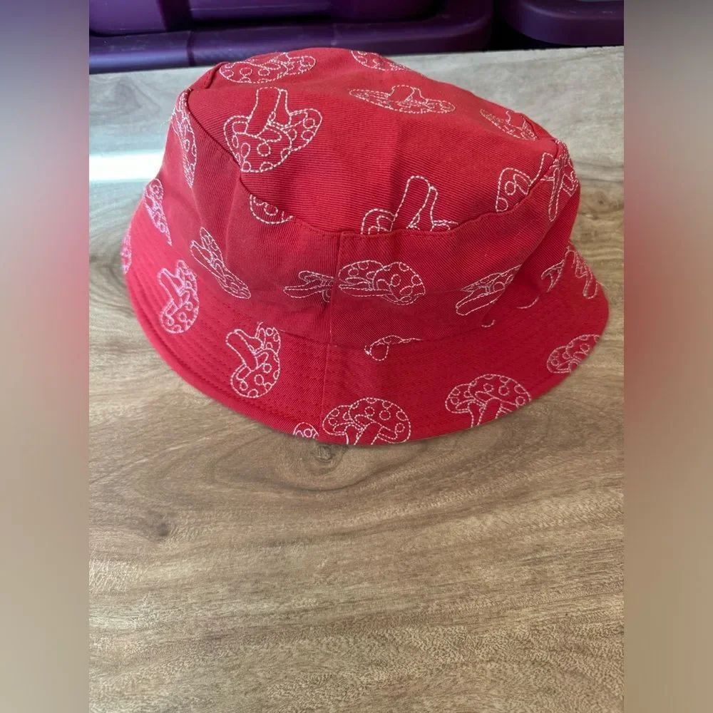 Bucket Hat Red Mushrooms embroidered Whimsical Novelty Hat Unisex